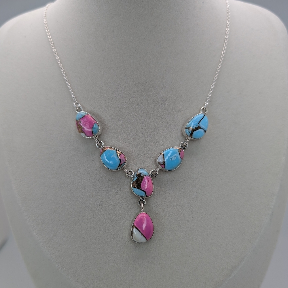 Cotton Candy Turquoise Necklace S925 Sterling Silver Southwest - Picture 4 of 6
